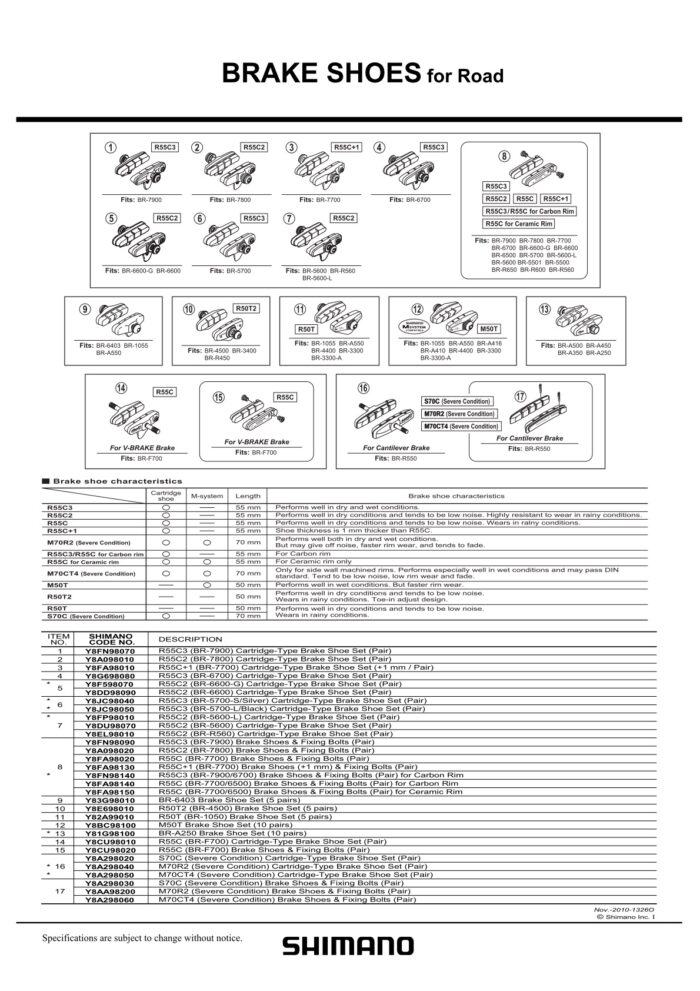 ULOŠCI SHIMANO BR-R550 M70CT4  CARTRIDGE-TYPE & FIXING PINS (PAIR)